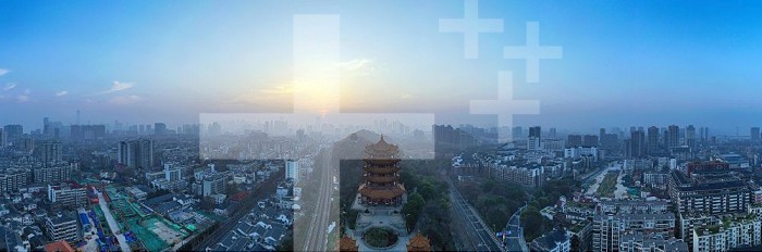 (200314) -- WUHAN, March 14, 2020 (Xinhua) -- Stitched photo taken on March 14, 2020 shows the aerial view of the Yellow Crane Pavilion, or Huanghelou, in Wuhan, central China’s Hubei Province. (Xinhua/Cai Yang) Xinhua News Agency / eyevine  Contact eyevine for more information about using this image: T: +44 (0) 20 8709 8709 E: info@eyevine.com http://www.eyevine.com . CHINA-HUBEI-WUHAN-SCENERY (CN)