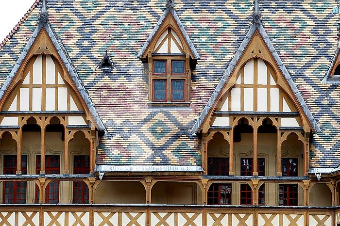 Architecture of the historic Hospices of Beaune, Hotel-Dieu. France.