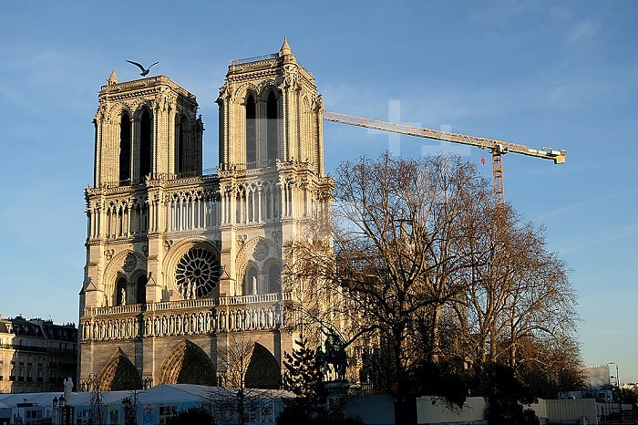 Restoration of Notre-Dame de Paris Cathedral after the fire on April 15 and 16, 2019.