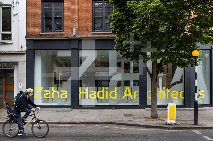London, England, UK, 5 June 2023 - Outside Zaha Hadid Architects’ headquarters in the Farringdon area. The ZHAI unit (Zaha Hadid Analytics and Insights Research Unit) uses AI and big data to help its designers create buildings that improve the use of offices and spaces.. Zaha Hadid Analytics and Insights Research Unit