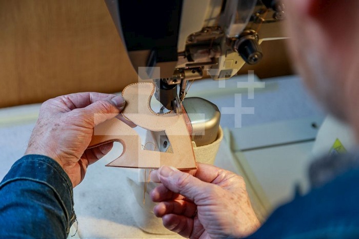 London, England, UK, 2 March 2023 - Patrick Whitaker, from British artists & designers duo Whitaker Malem, does sewing at their studio in North London.. Whitaker Malem