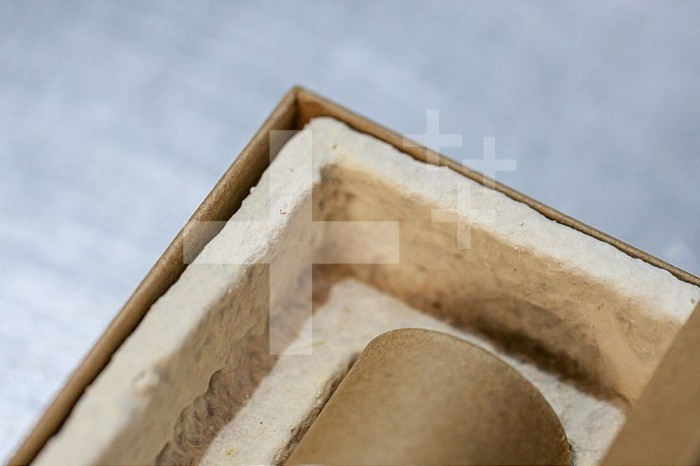 Nottingham, England, UK, 7 November 2022 - Packaging made of mushrooms and carboard for perfume brand Ffern at Magical Mushroom Company’s Attenborough factory, Magical Mushroom Company is a firm specialized in producing packaging made of mushrooms, to replace polystyrene.. Magical Mushroom Company