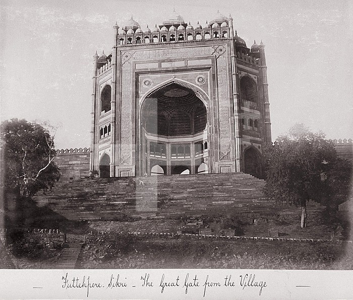 Futtehpore Sikri, The Great Gate from the Village, Late 1860s. Creator: Samuel Bourne.
