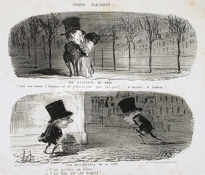 Les Agremens du soir/Les Desagremens de la nuit, 1853. Creator: Honore Daumier.