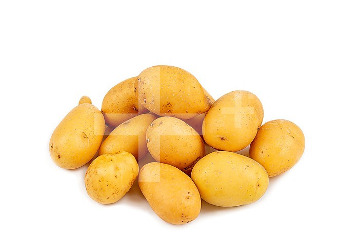 Pile of Grenaille early potatoes on a white background cut out