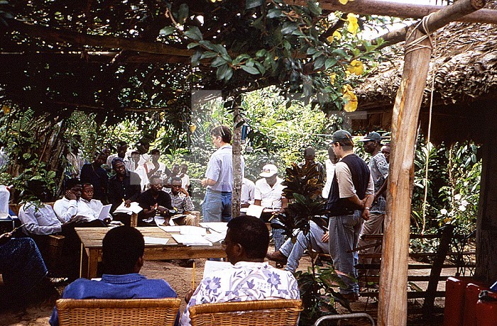 Historical 1997 image created during an investigation of a monkeypox outbreak in the Democratic Republic of the Congo (DRC), 1996-1997, formerly Zaire. This was a team, meeting in an unknown location, which took place at the time of the epidemiological study on monkeypox in the DRC. CDC / Brian WJ Mahy