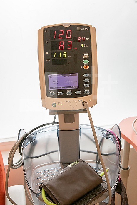 Blood pressure monitor in hospital for measuring patients blood pressure.
