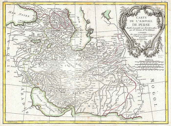 1771, Bonne Map of Persia, Iran, Iraq, Afghanistan , Rigobert Bonne 1727 – 1794, one of the most important cartographers of the late 18th century