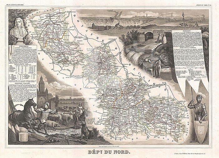 1852, Levasseur Map of the Department Du Nord, France