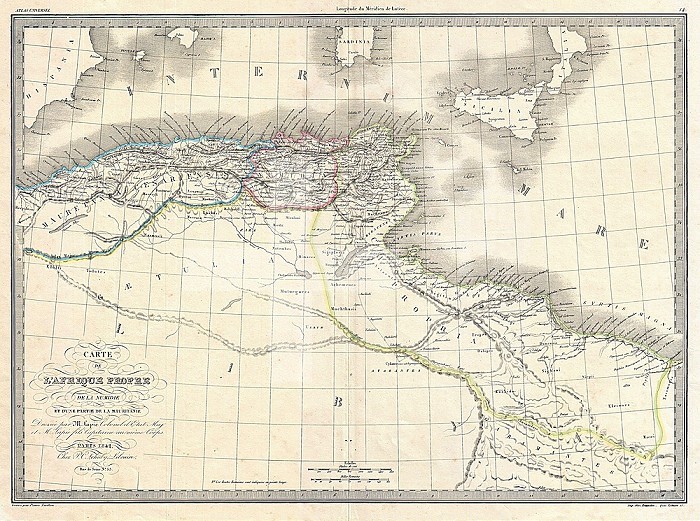 1829, Lapie Historical Map of the Barbary Coast in Ancient Roman Times