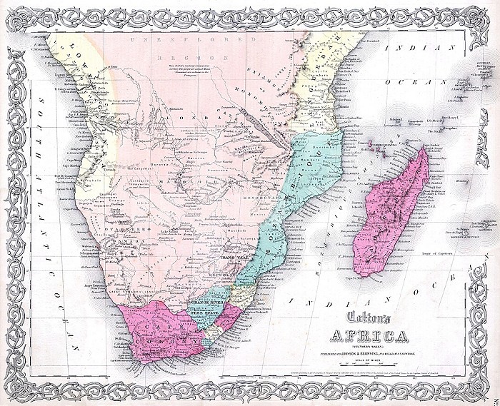 1855, Colton Map of Southern Africa