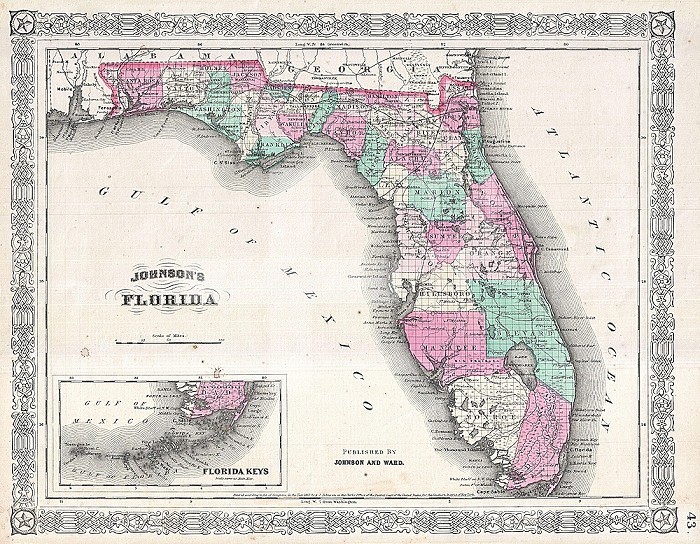 1866, Johnson Map of Florida