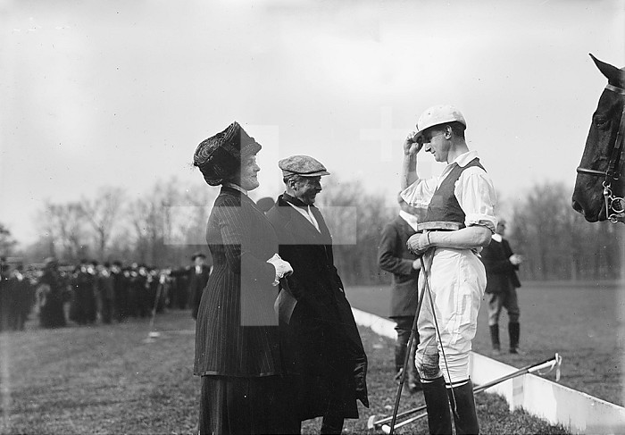 Mrs. Geo. Gould & Buckmaster on polo field, 1911. Creator: Bain News Service.