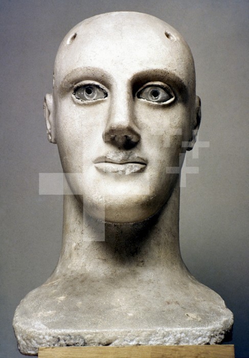 GREEK HEAD OF ATHENA. /nAthena: Greek Parian marble head, c475 B.C.