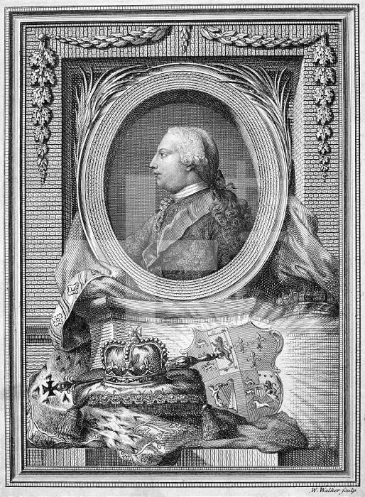 GEORGE III (1738-1820). /nKing of Great Britain, 1760-1820. Line engraving, English, 18th century.