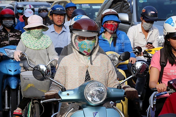 Motorcycles on Saigon Street. Vietnam.